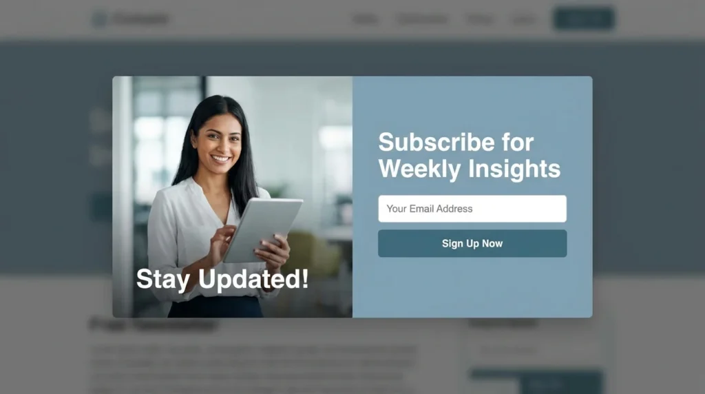 Screenshot examples of pop-up forms or lead magnet landing pages