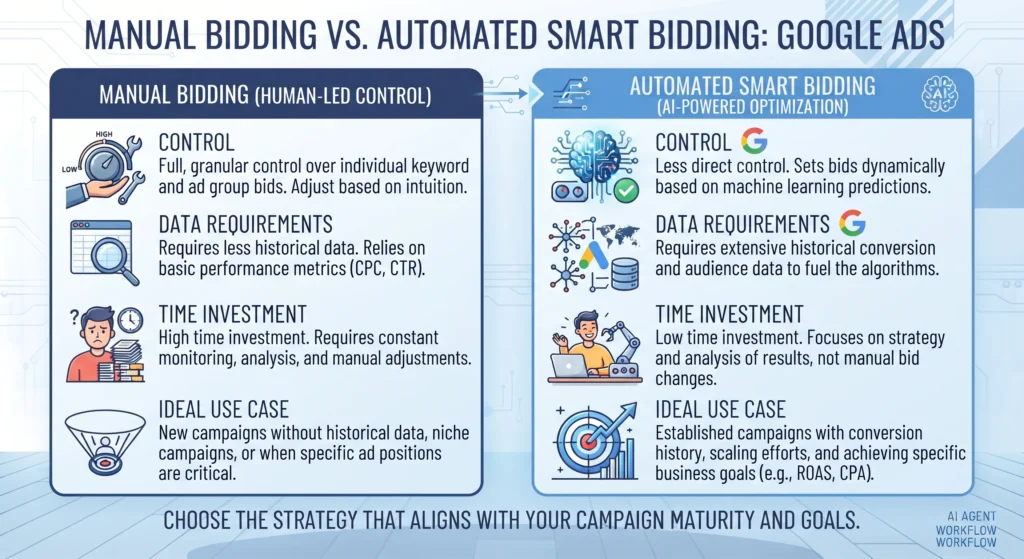 Manual Bidding versus Automated Smart Bidding in Google Ads,